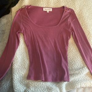 Pink ribbed square neck long sleeve shirt from Pink Rose
